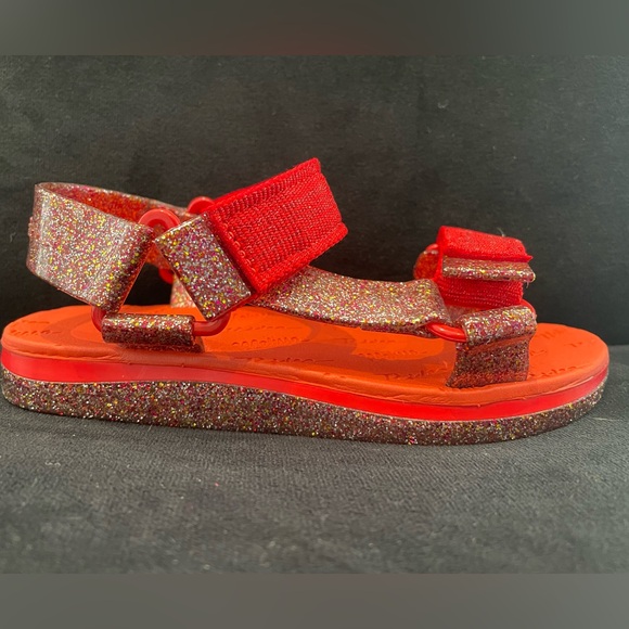 Mini Melissa Glittery Rubber Sandals with Velcro Straps in Red USA Size 3 NEW - Picture 3 of 5